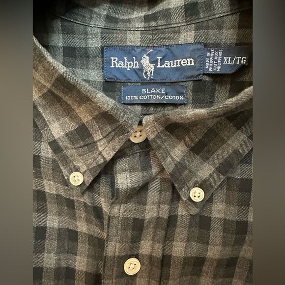 RALPH LAUREN BLUE LABEL | Men’s XL Black & Grey Checkered Shirt - Picture 6 of 6